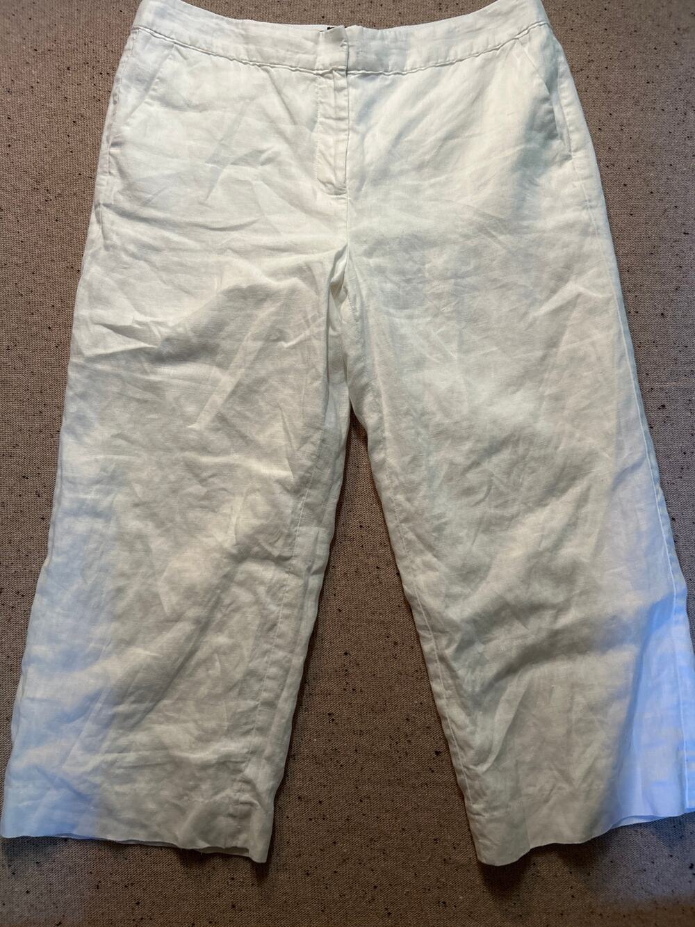 Talbots White Lined Linen Cropped Pants Chelsea 8 Petite Summer Beach Hamptons